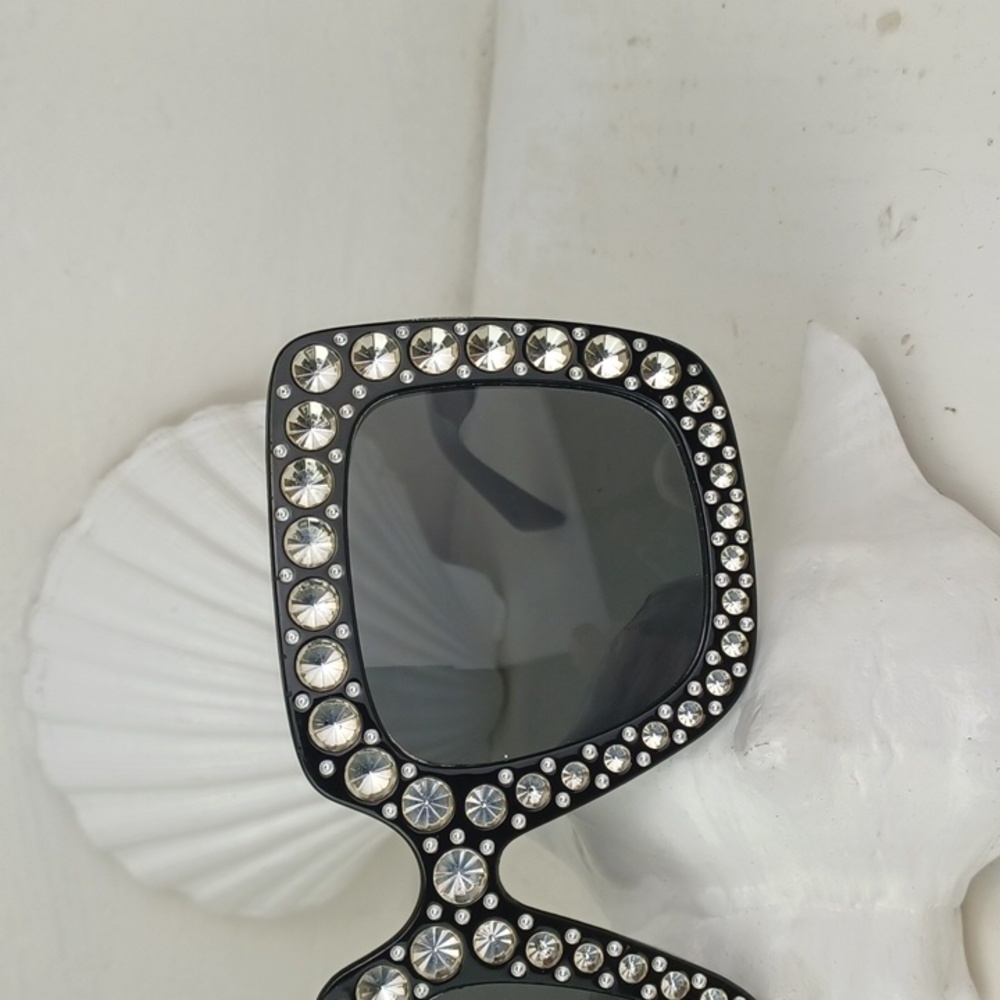 Fun Faux Elegant Black "Rhinestone" Illusion Sunglasses - Picture 3 of 9